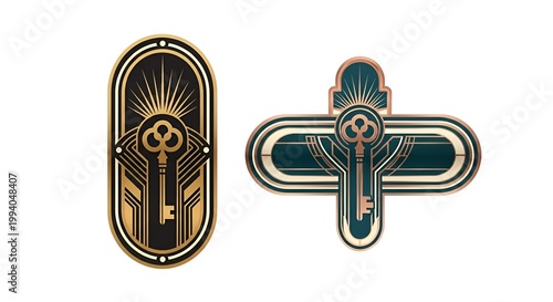 Art Deco Key Emblem, Vintage Design, Luxury Symbol