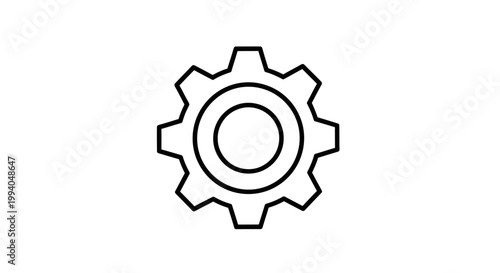 A simple, clean line art icon of a gear, representing mechanics, industry, and settings
