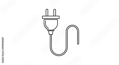 Clean graphic design element featuring an electrical plug and its flexible cord, ideal for symbolizing power, energy, and secure connections for various applications