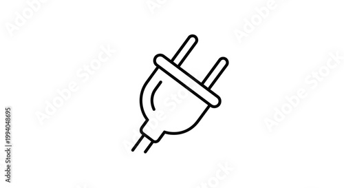 Simple Line Art Illustration of a Power Plug and Cable, Representing Electricity and Connection
