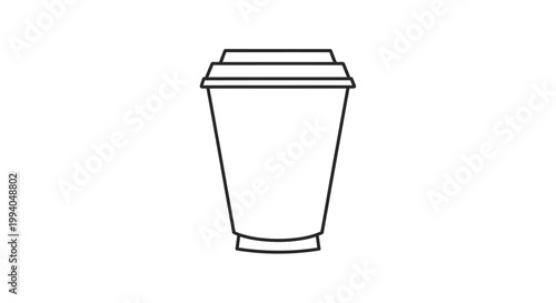 Simple Line Art Drawing of a Disposable Coffee Cup with Lid, Ideal for Cafes and Beverage Branding
