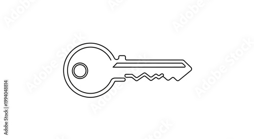 Clean line art illustration of a traditional metal key, symbolizing security, access, and the power to unlock new possibilities. A modern graphic design element for various applications