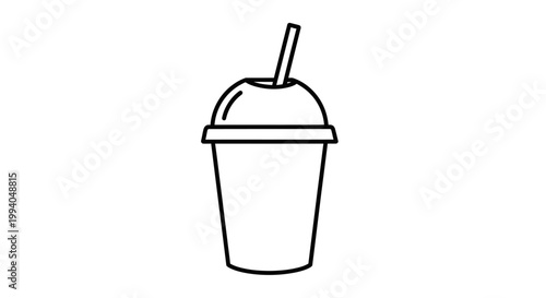 Minimalist outline illustration of a disposable cup with a straw, perfect for cold beverages, representing fast food drinks and refreshing treats in a clean graphic style