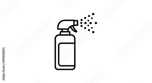 A simple line art icon of a spray bottle dispensing liquid, representing cleaning or disinfection