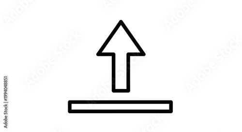 Simple Up Arrow Icon symbolizing progress, upload, or moving forward on a clean white background with a bold outline