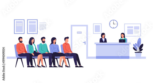 People waiting in a reception area.