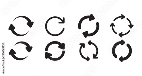 Collection of various circular arrow icons representing sync refresh reload and rotation movements.