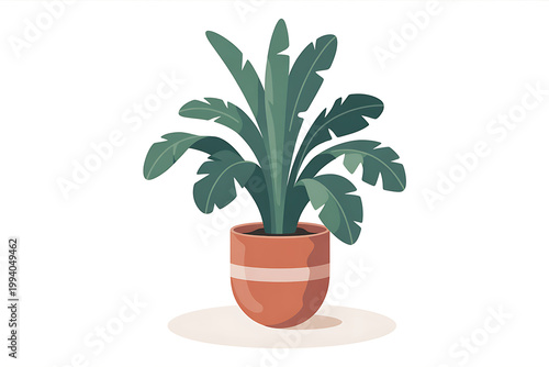 Cartoon illustration of a potted plant with large green leaves on white background