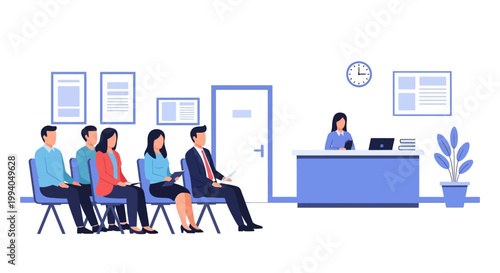 Waiting room with people sitting.