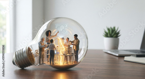 Teamwork-And-Innovation-Concept-Miniature-Diverse-Team-Inside-Lightbulb