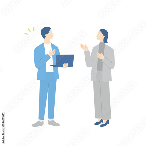 立って話し合い問題解決するビジネスパーソンたち