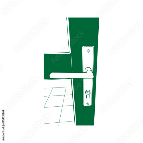illustration showing the detail of a modern door handle installed on a door