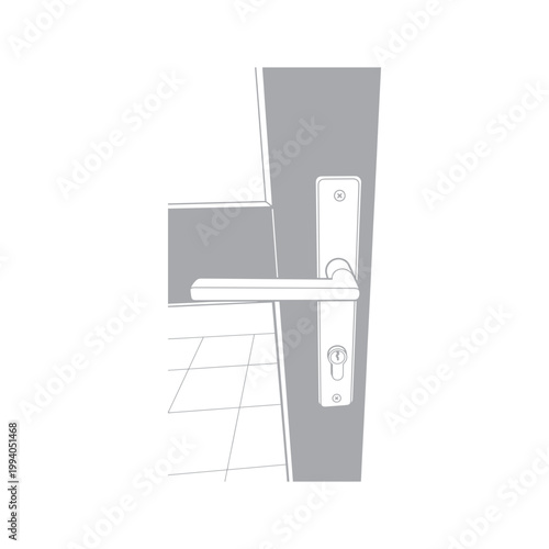 illustration showing the detail of a modern door handle installed on a door