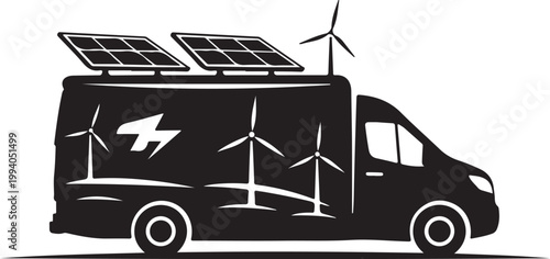Eco friendly van, solar powered vehicle, sustainable transport, green energy truck