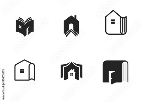 Book House Logo Collection for Education, Home Learning, and Literary Concepts