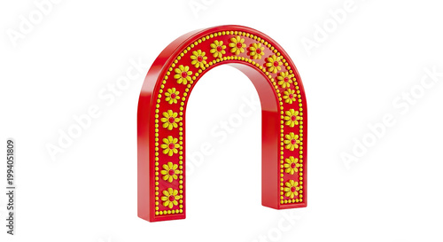 Red Archway with Yellow Flowers and Beads