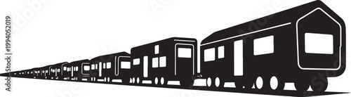 Long train, train silhouette, black train, vector train, transportation icon