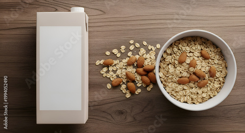 Oatmeal with almonds and carton milk.