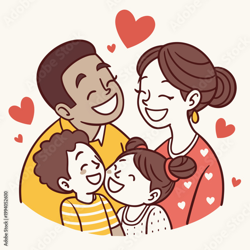 Konstfotografi Happy family with two children laughing together warmly.