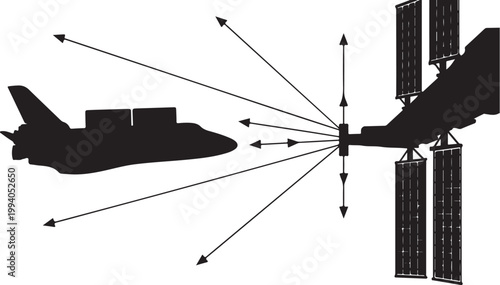 Space shuttle, satellite, and spacecraft vector graphics, black icons, space exploration symbols