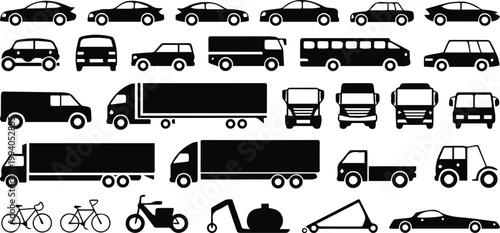 Delivery vans and freight truck silhouettes