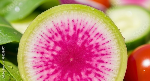 Fresh sliced watermelon radish vegetable.