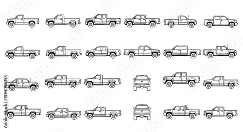 Collection of Pickup Truck Silhouettes Vector Art.