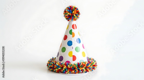 A colorful clown on top of a stack of presents and cake