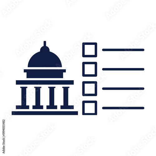 Government building icon with checklist form