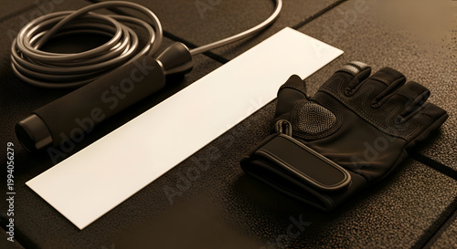 Jump rope and glove on floor.