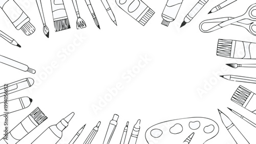 School art tools border for classroom materials