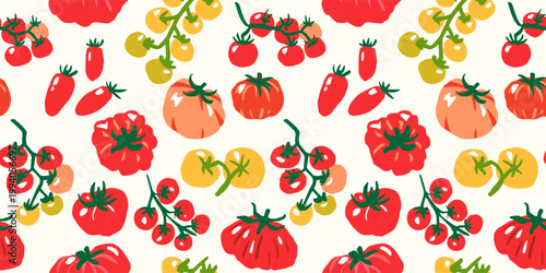 Foto Seamless pattern with ink doodle abstract red and yellow tomatoes