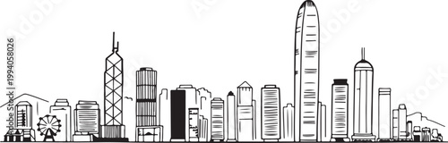 City skyline with ferris wheel and waterfront