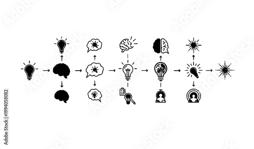 Idea process flow illustration creativity thinking brain light bulb concept vector