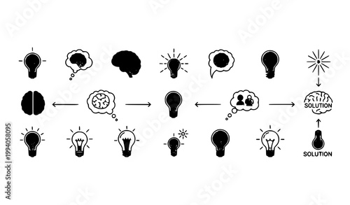 Creative idea doodle illustration light bulb brain thought bubble vector design