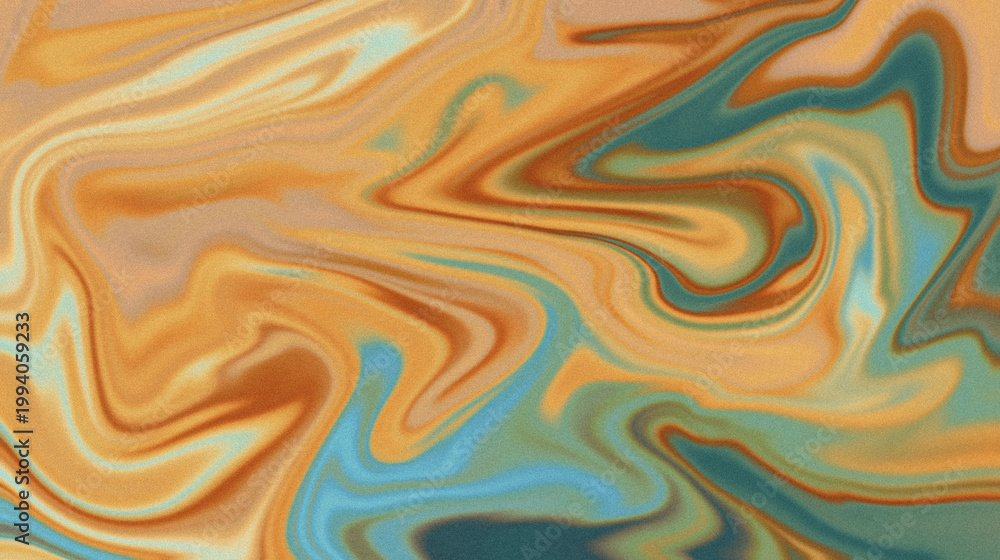 Fototapeta premium Swirling abstract pattern of warm orange, teal, and light blue marbled textures background