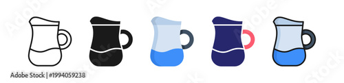 Water Jar Multiple Style Icon Set Collection. 