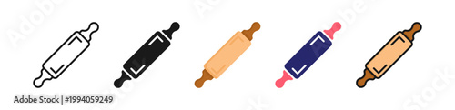 Rolling Pin Multiple Style Icon Set Collection. 