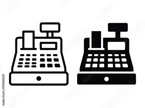 A black and white image of two cash registers Vector