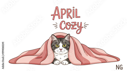 Cute tabby cat hiding under a warm cozy blanket.