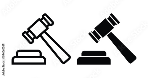 A black and white image of two judge's gavel Vector