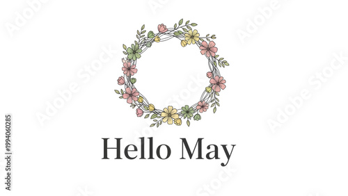 Floral Wreath Design with Hello May Text.