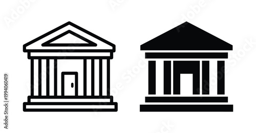 A black and white image of two greek temple styles Vector