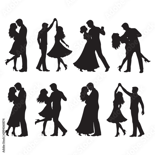 Happy Couple Dancing Silhouettes – Romantic Vector Collection