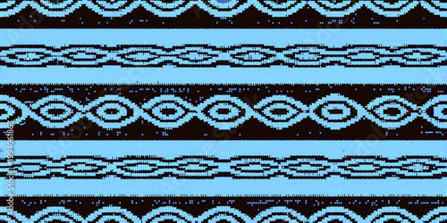 Abstract blue and black geometric pattern resembling woven textile art