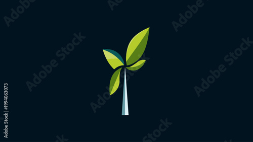 Eco-friendly wind turbine with green leaves representing sustainable energy and environmental care