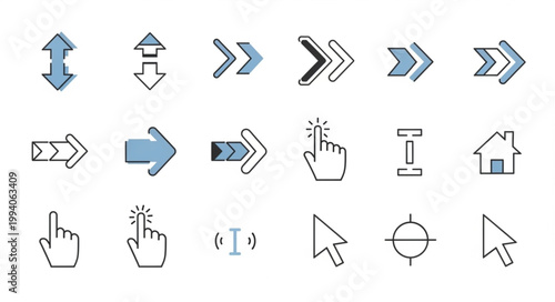 Collection of Various Arrow and Cursor Icons for Digital Interfaces.