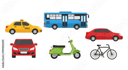 Collection of diverse vehicles for urban transportation.