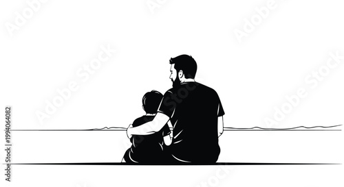 A loving father and child sit together in a serene outdoor setting on Father's Day, symbolizing family bonding