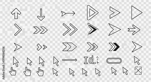 Collection of Hand Drawn Arrow Icons and Cursor Symbols.